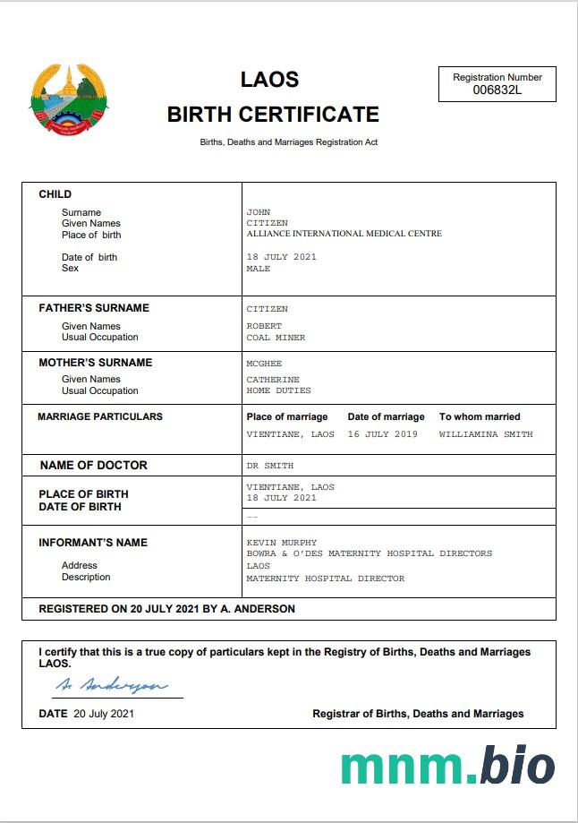 Laos narodziny certyfikat Word i PDF szablon